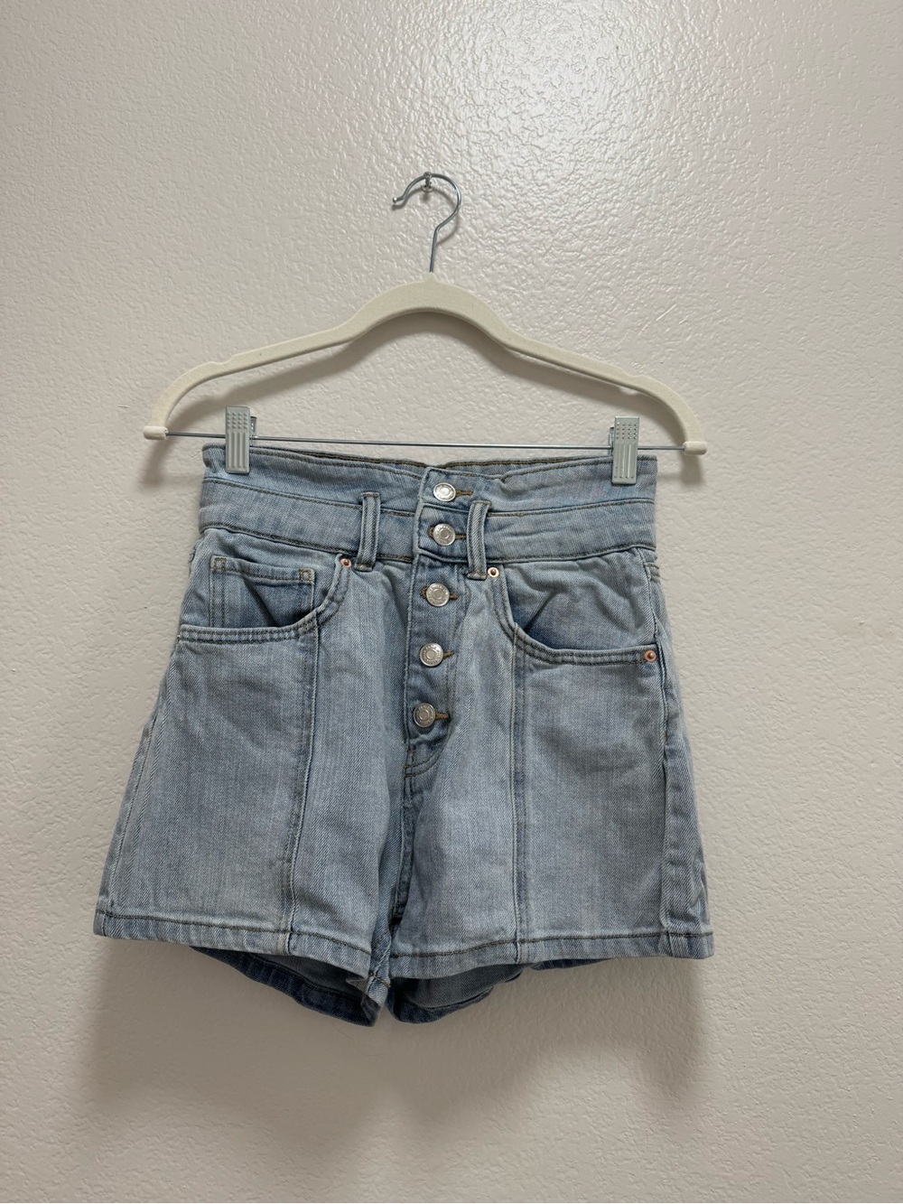 wild fable Light Blue High-Rise Button-Front Denim Shorts